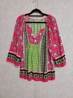 Crown & Ivy Pink Elephant Print Blouse Size OX